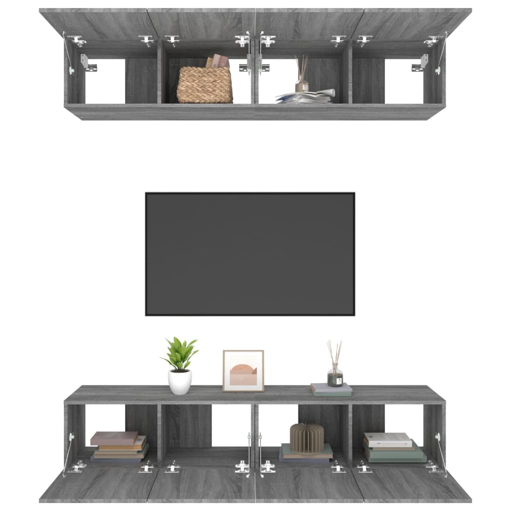 tv-skabe 4 stk. 80x30x30 cm konstrueret træ grå sonoma-eg