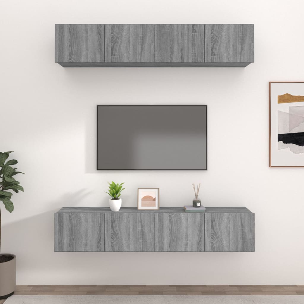 tv-skabe 4 stk. 80x30x30 cm konstrueret træ grå sonoma-eg
