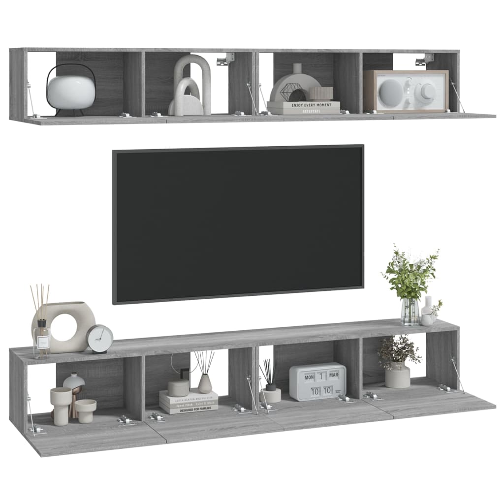 tv-skabe til væg 4 stk. 100x30x30 cm konstrueret træ grå sonoma