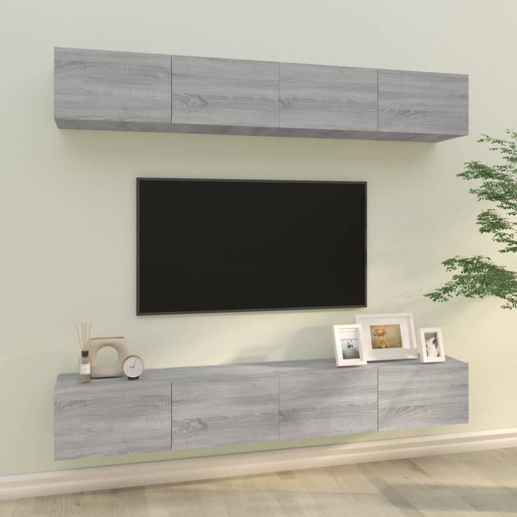 tv-skabe til væg 4 stk. 100x30x30 cm konstrueret træ grå sonoma