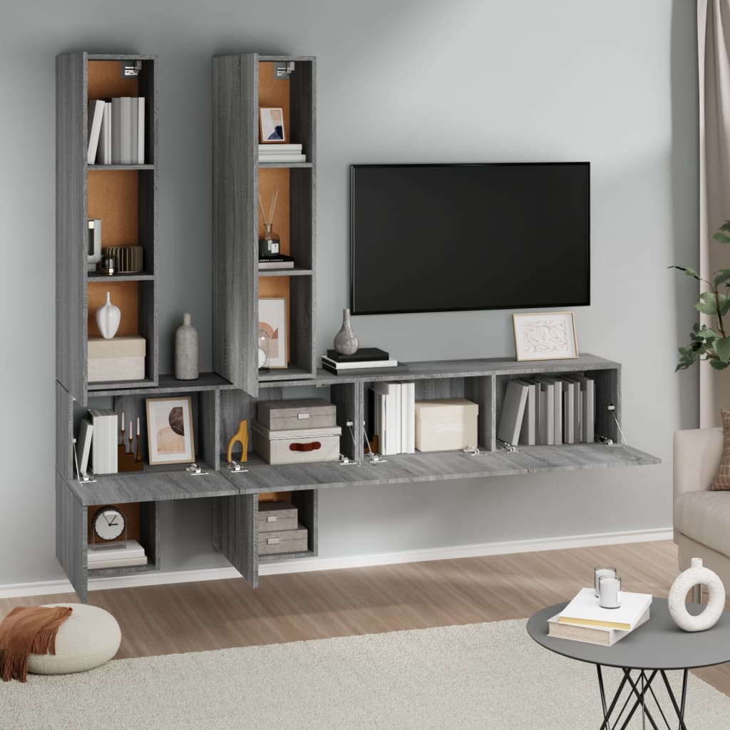 væghængt tv-bord 37x37x72 cm konstrueret træ grå sonoma-eg