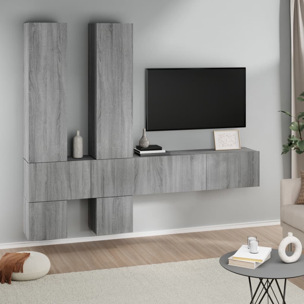 væghængt tv-bord 37x37x72 cm konstrueret træ grå sonoma-eg