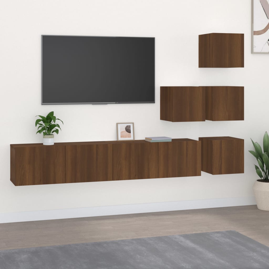 væghængt tv-bord 37x37x72 cm konstrueret træ brun egetræsfarve