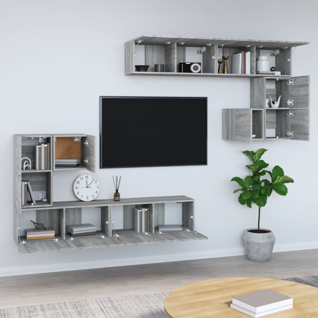 væghængt tv-bord 37x37x72 cm konstrueret træ grå sonoma-eg