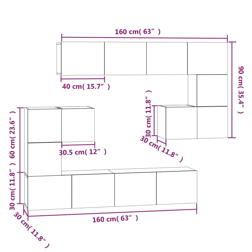 væghængt tv-bord 37x37x72 cm konstrueret træ grå sonoma-eg