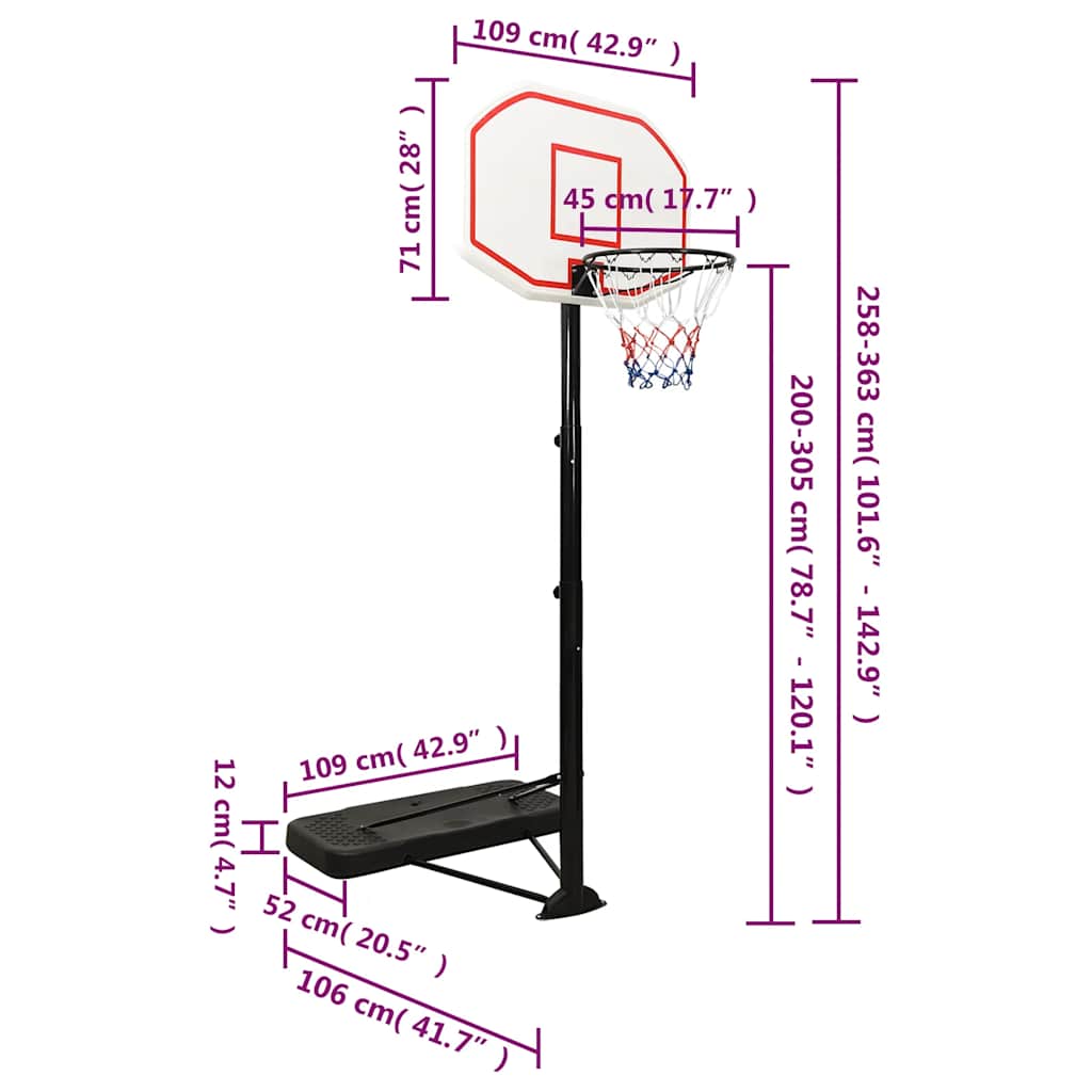 basketballstativ 258-363 cm polyethylen hvid