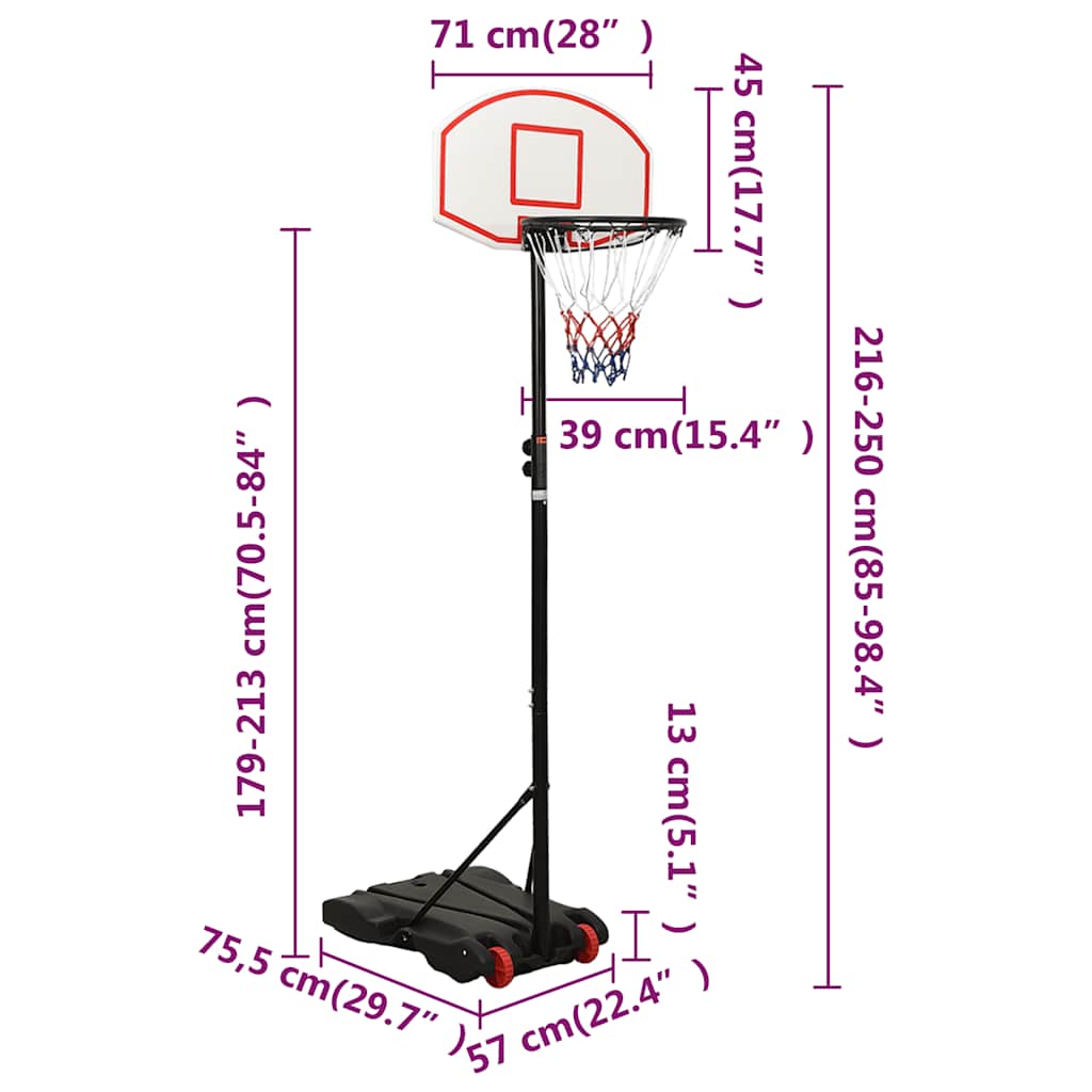 basketballstativ 216-250 cm polyethylen hvid