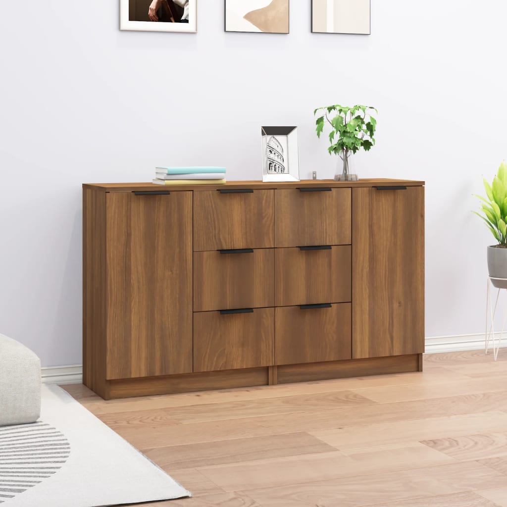 skænke 2 stk. 60x30x70 cm konstrueret træ brun egetræsfarve