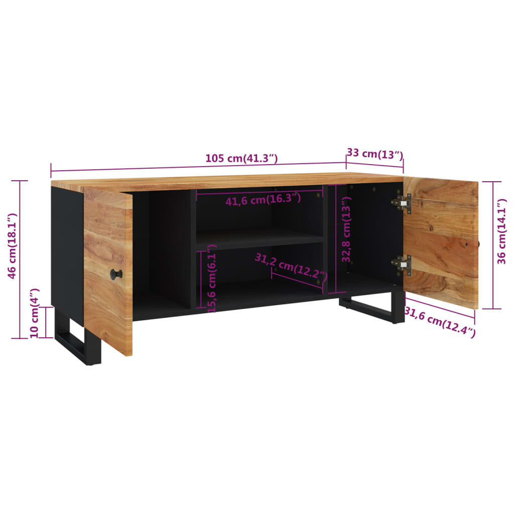 tv-bord 105x33x46 cm massivt akacietræ