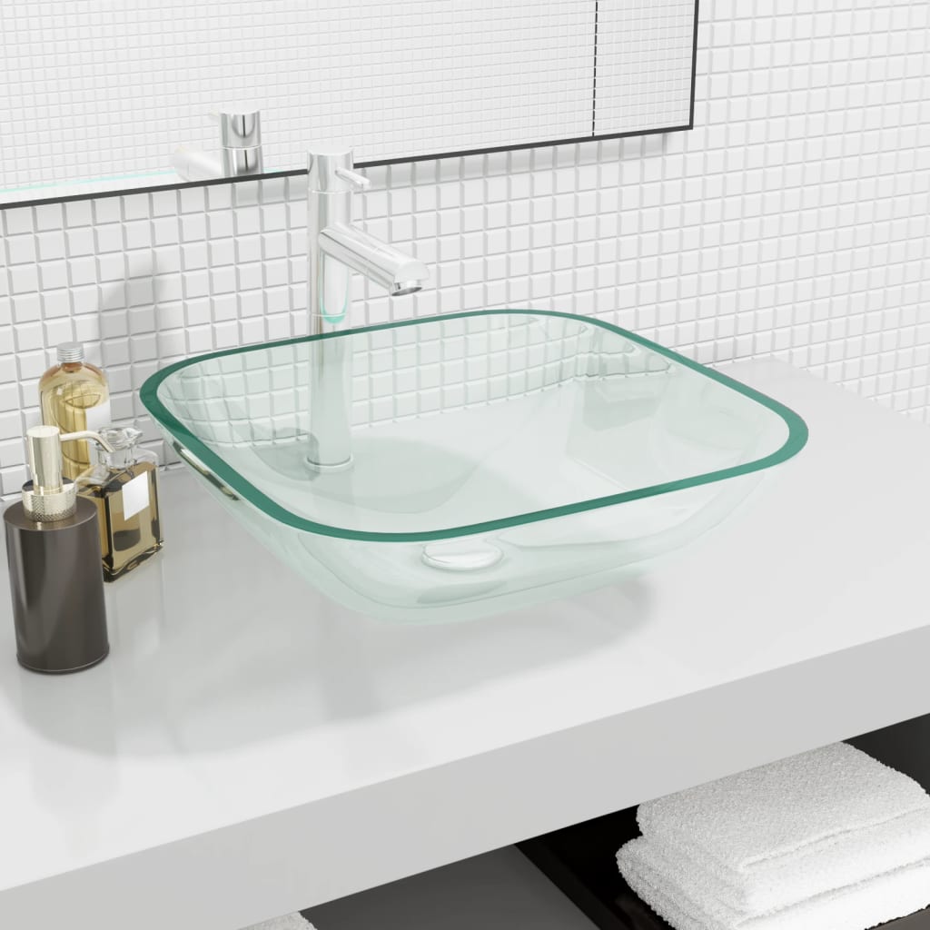 håndvask 42x42x14 cm glas transparent