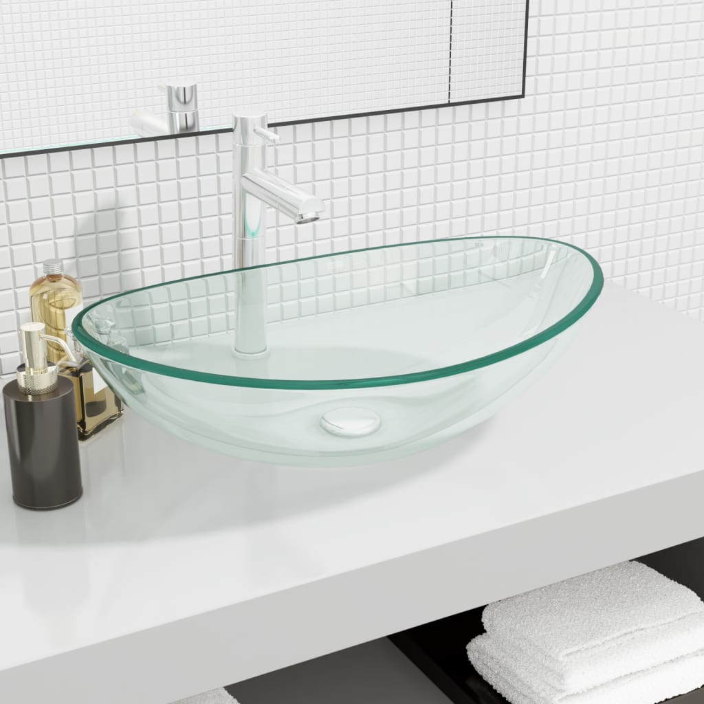 håndvask 54,5x35x15,5 cm hærdet glas transparent