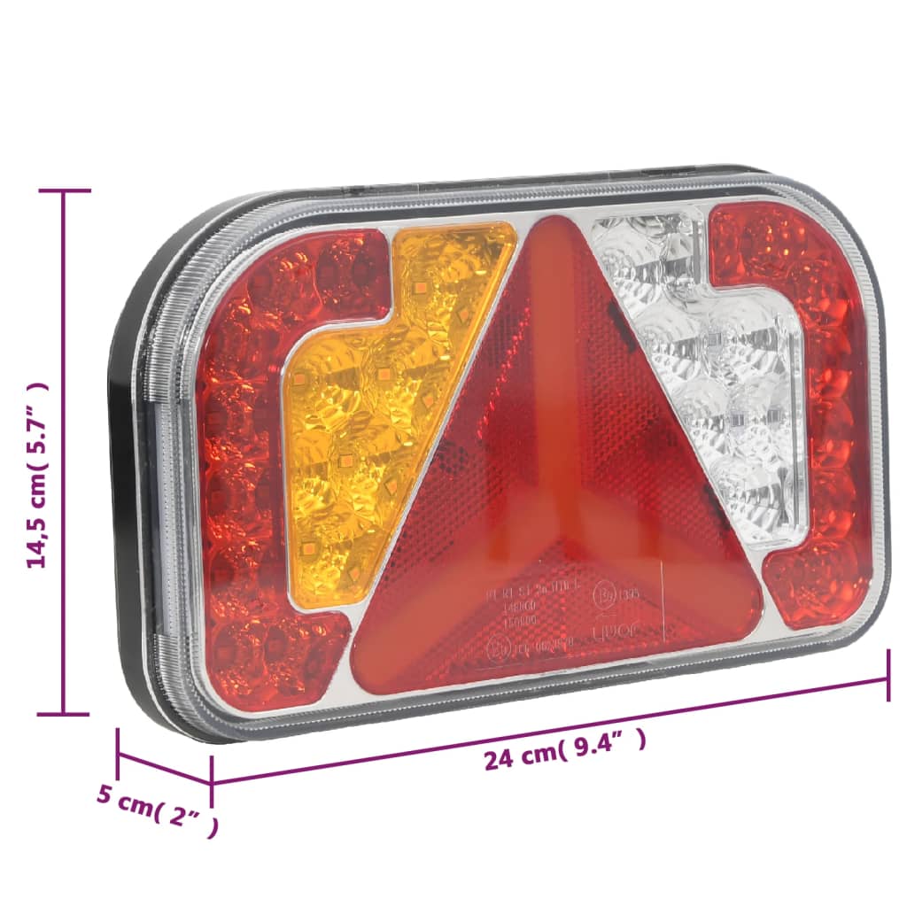 trailerlygter 2 stk. 24x5x14,5 cm 12 V LED-pære rød