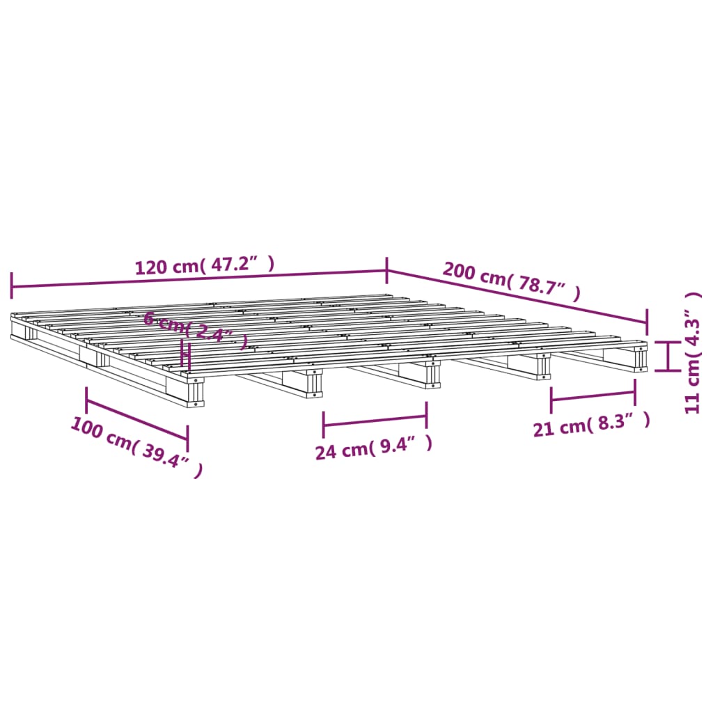 palleseng 120x200 cm massivt fyrretræ sort