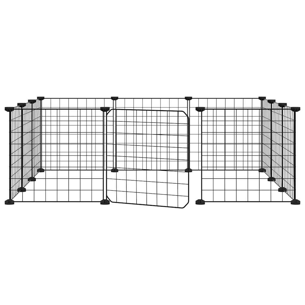 12-panels kæledyrsindhegning med låge 35x35 cm stål sort