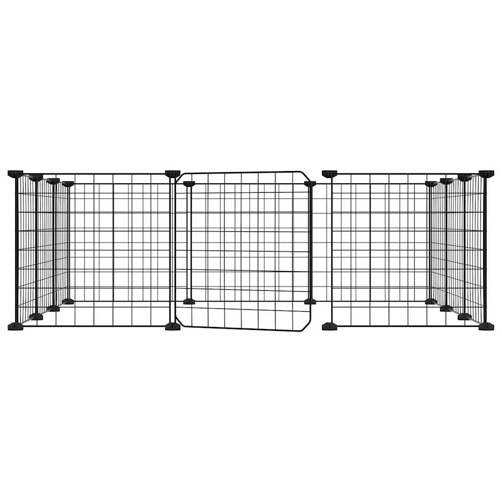12-panels kæledyrsindhegning med låge 35x35 cm stål sort