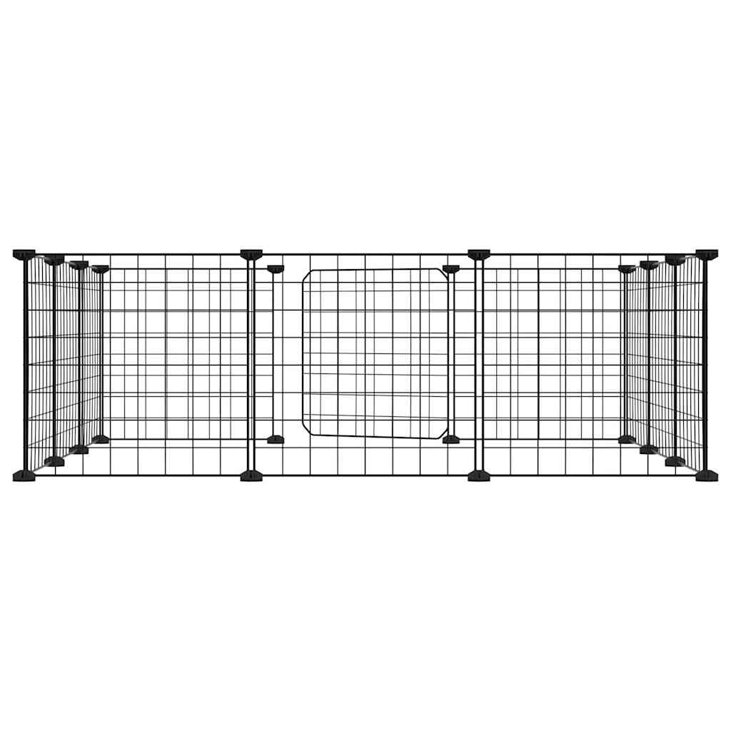 12-panels kæledyrsindhegning med låge 35x35 cm stål sort