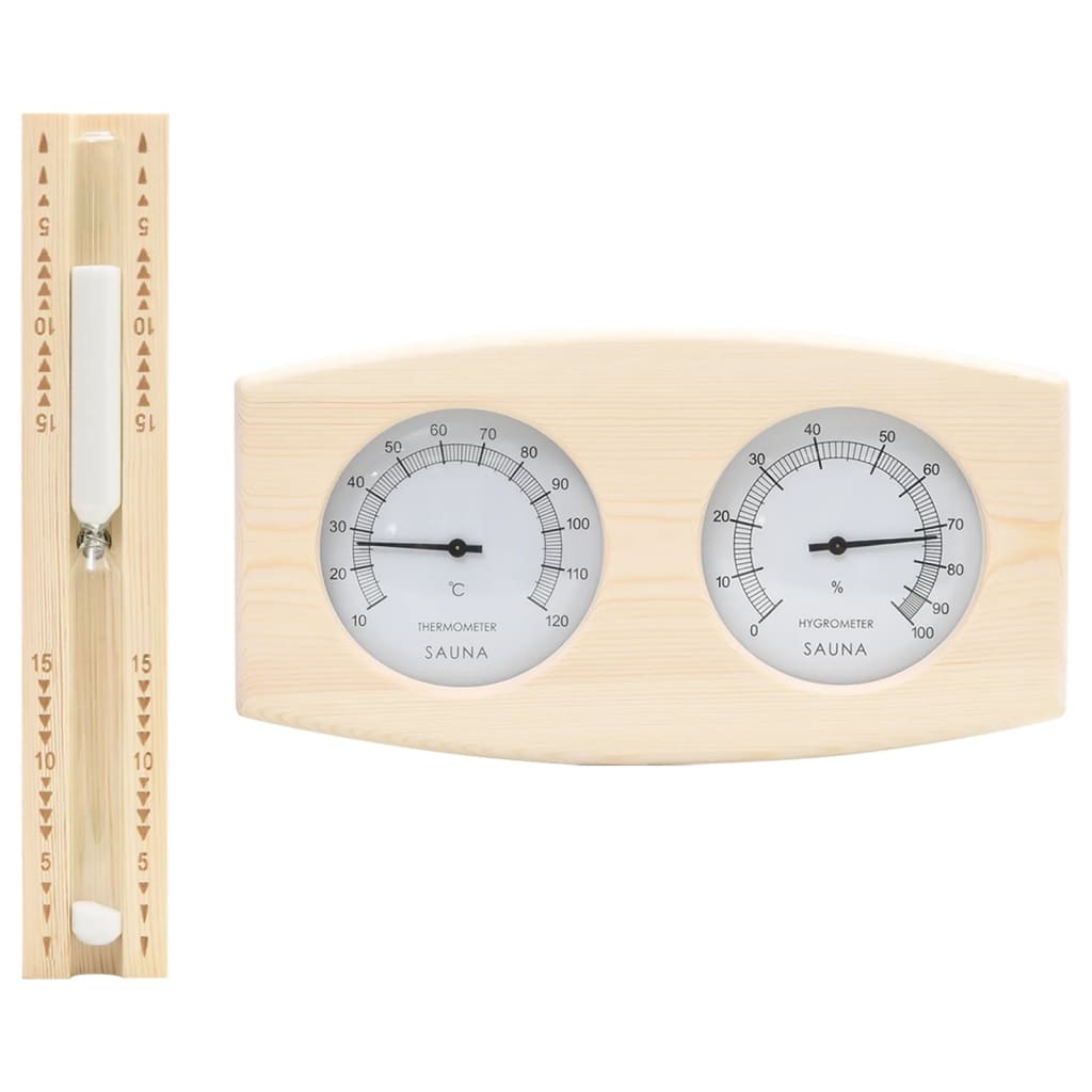 2-i-1 saunasæt med hygrometer og timeglas massivt fyrretræ