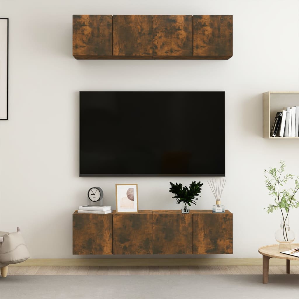 vægskabe 4 stk. 60x30x30 cm konstrueret træ røget egetræsfarve