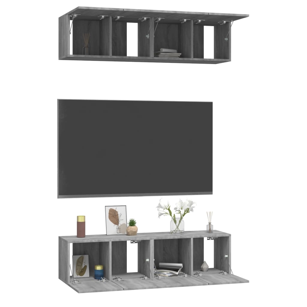 tv-skabe til væg 4 stk. 60x30x30 cm konstrueret træ grå sonoma