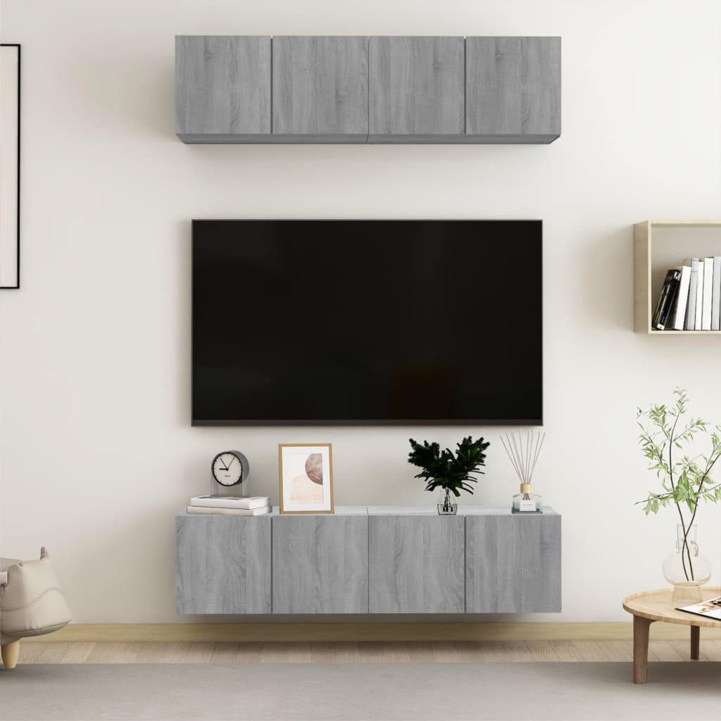 tv-skabe til væg 4 stk. 60x30x30 cm konstrueret træ grå sonoma