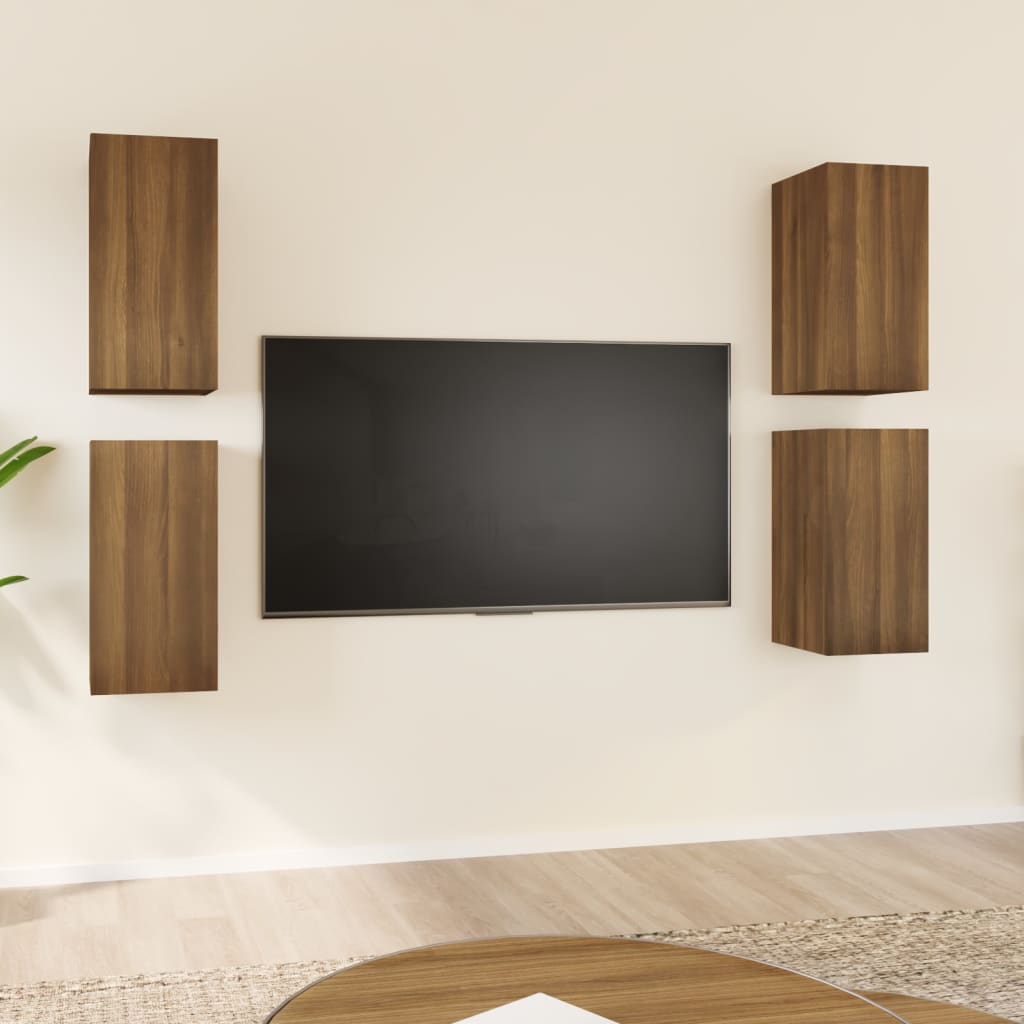 tv-skabe 4 stk. 30,5x30x60 cm konstrueret træ brun egetræsfarve