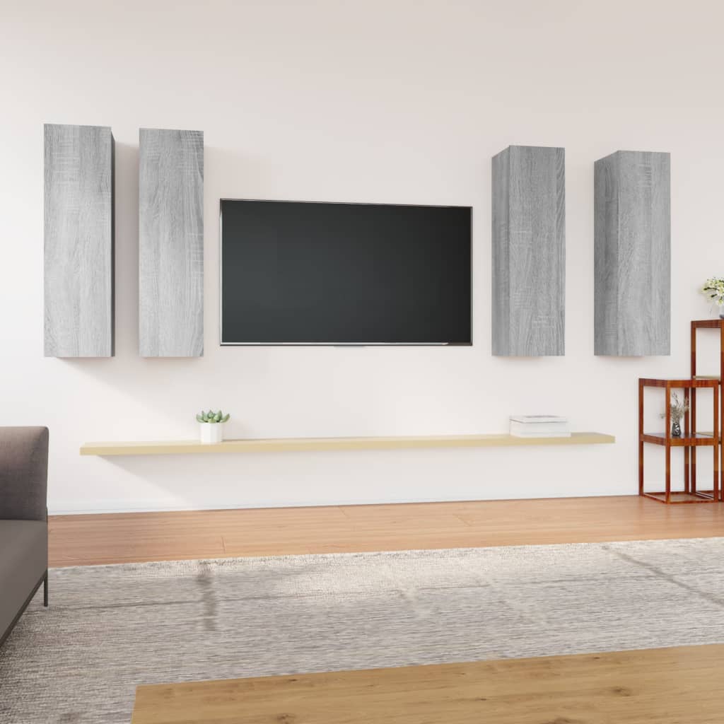 tv-skabe 4 stk. 30,5x30x110 cm konstrueret træ grå sonoma-eg