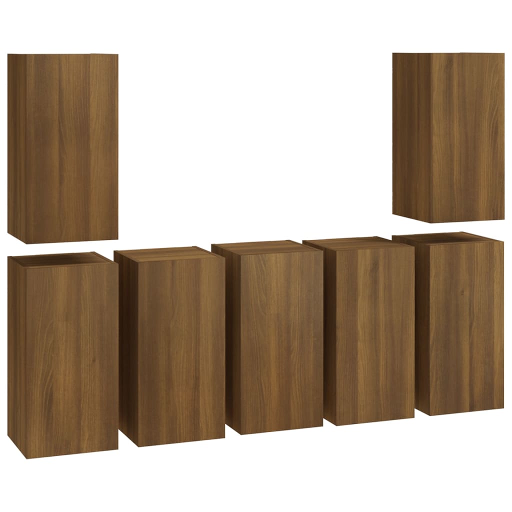 tv-skabe 7 stk. 30,5x30x60 cm konstrueret træ brun egetræsfarve