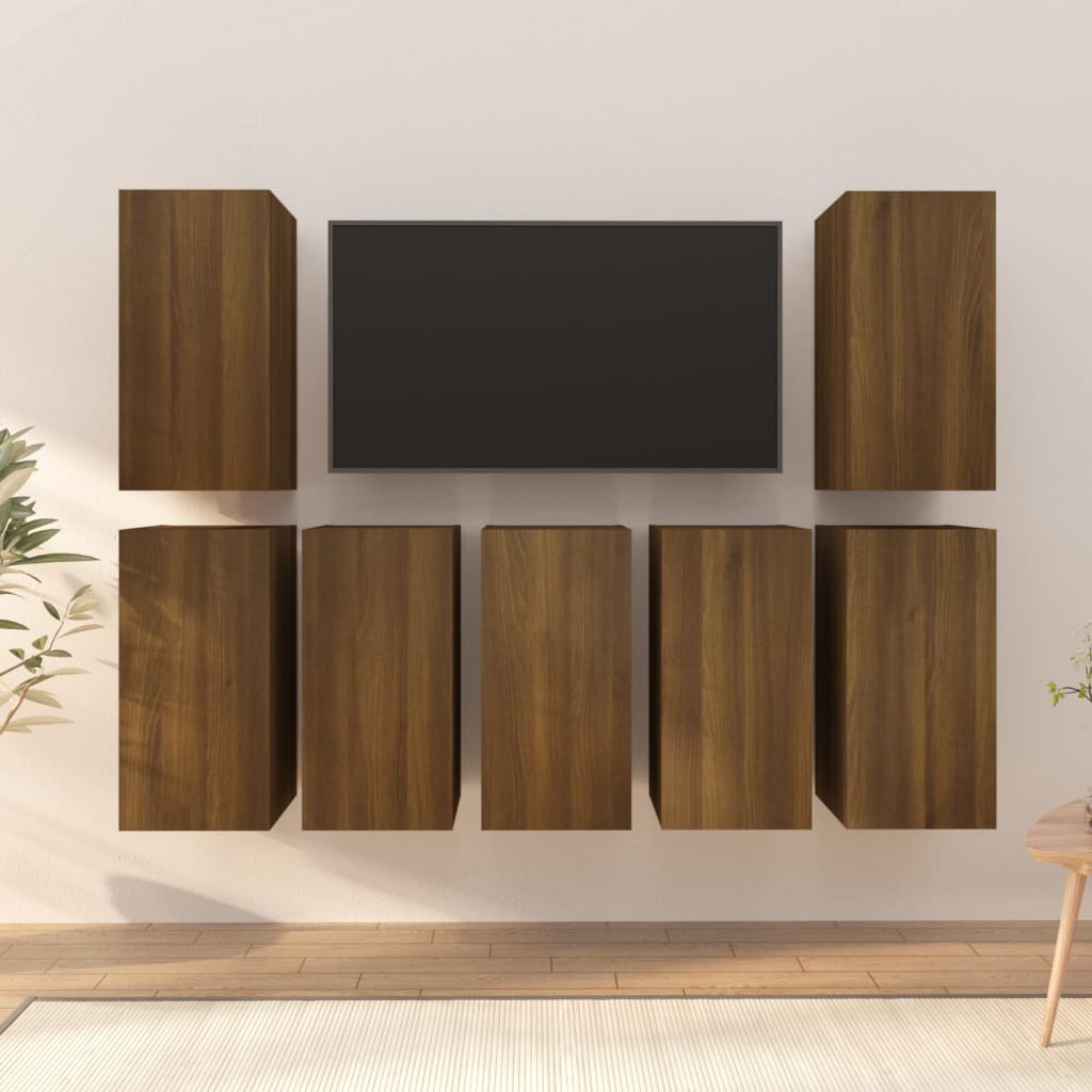 tv-skabe 7 stk. 30,5x30x60 cm konstrueret træ brun egetræsfarve