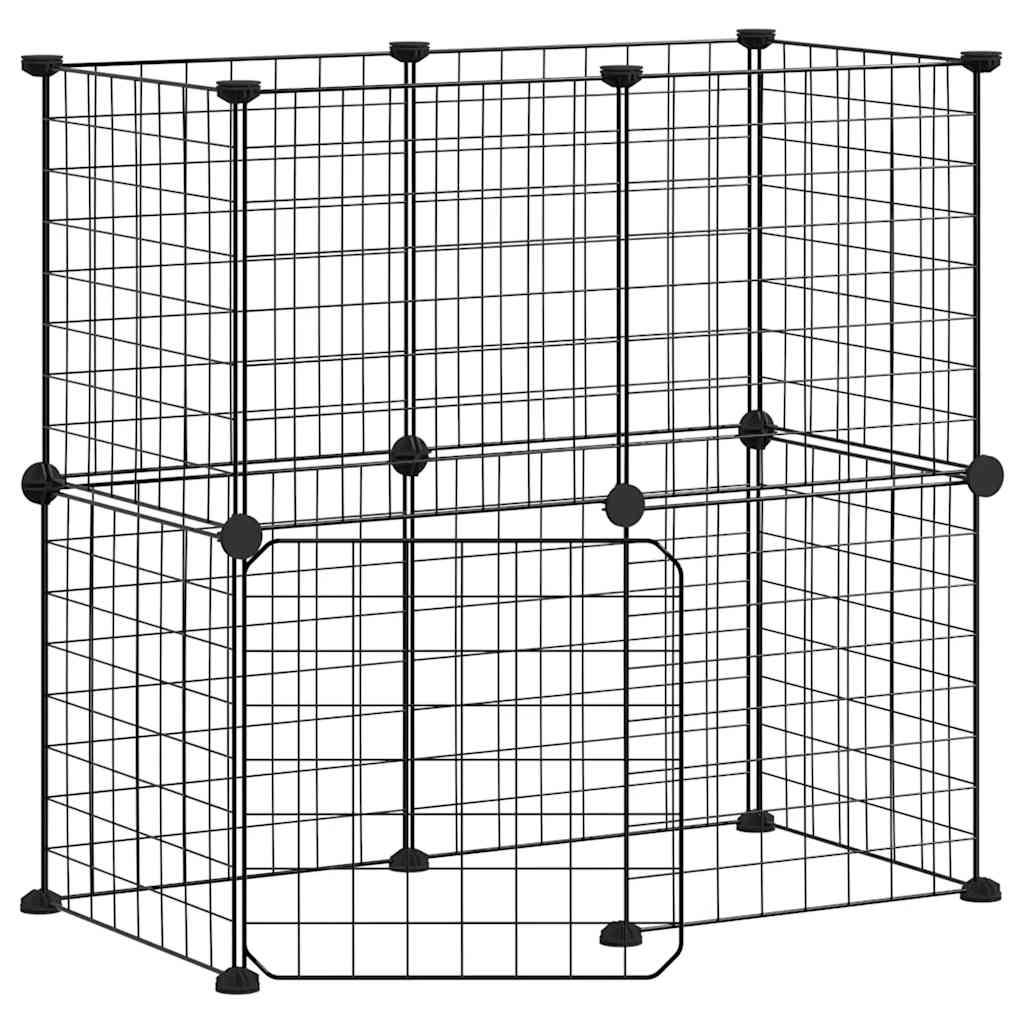 12-panels kæledyrsindhegning med låge 35x35 cm stål sort