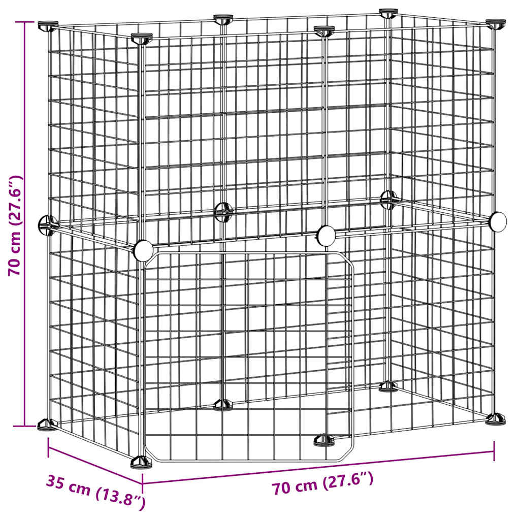 12-panels kæledyrsindhegning med låge 35x35 cm stål sort
