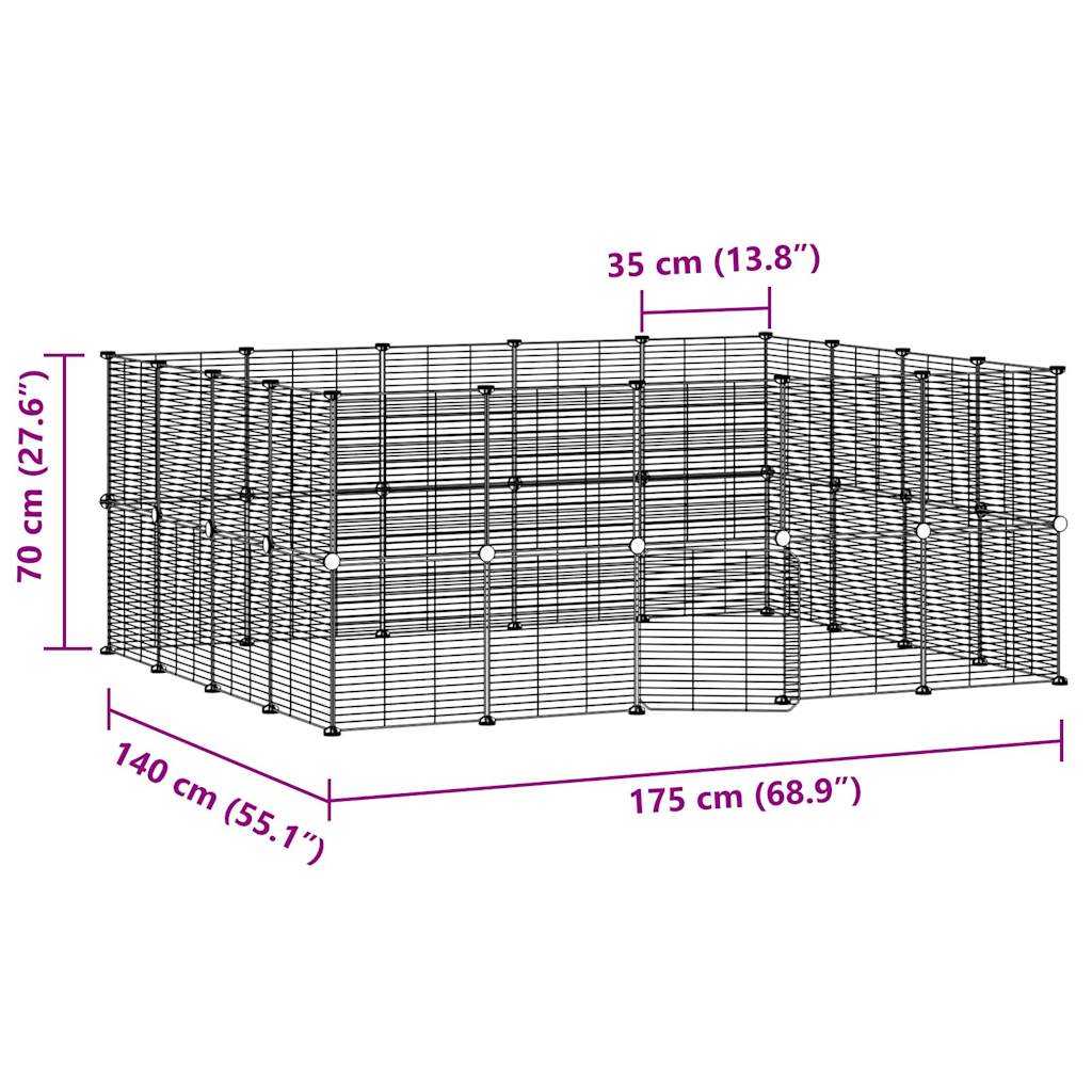 36-panels kæledyrsindhegning med låge 35x35 cm stål sort
