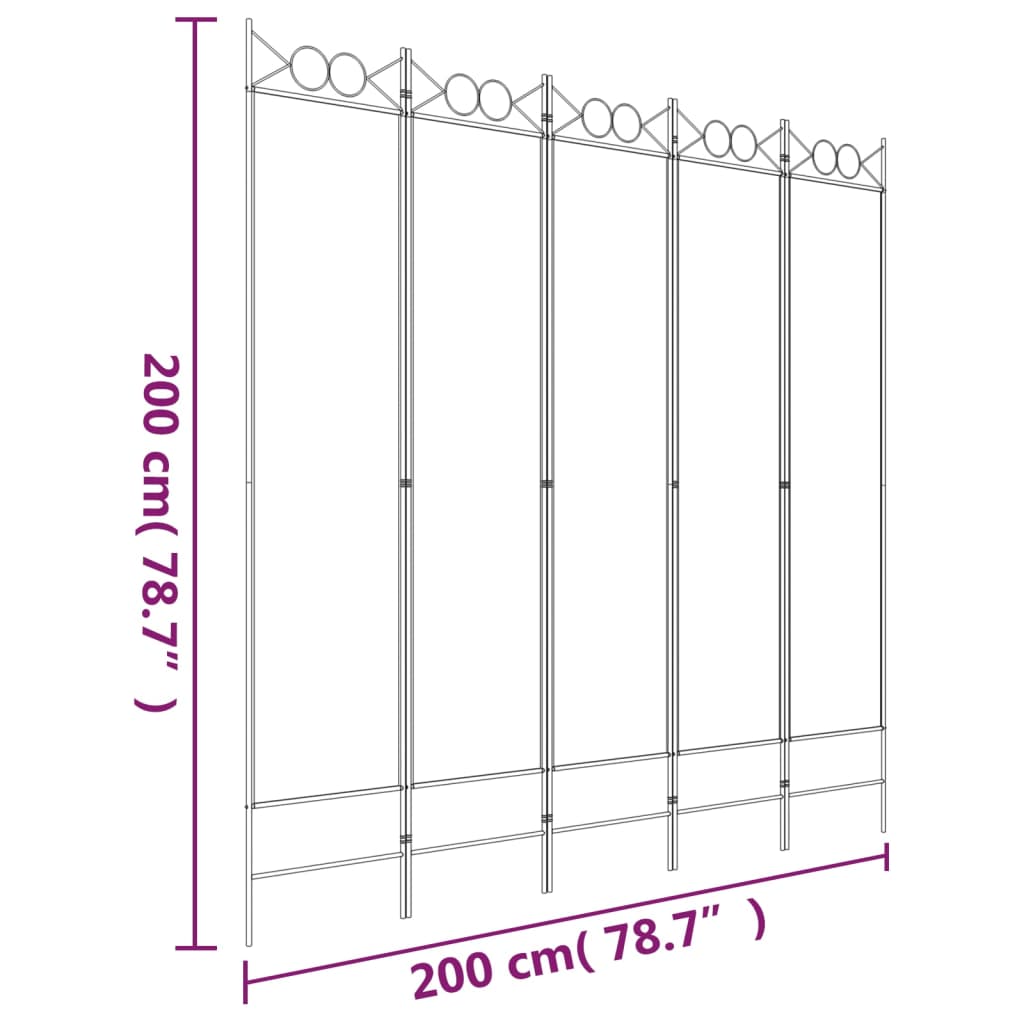 5-panels rumdeler 200x200 cm stof antracitgrå