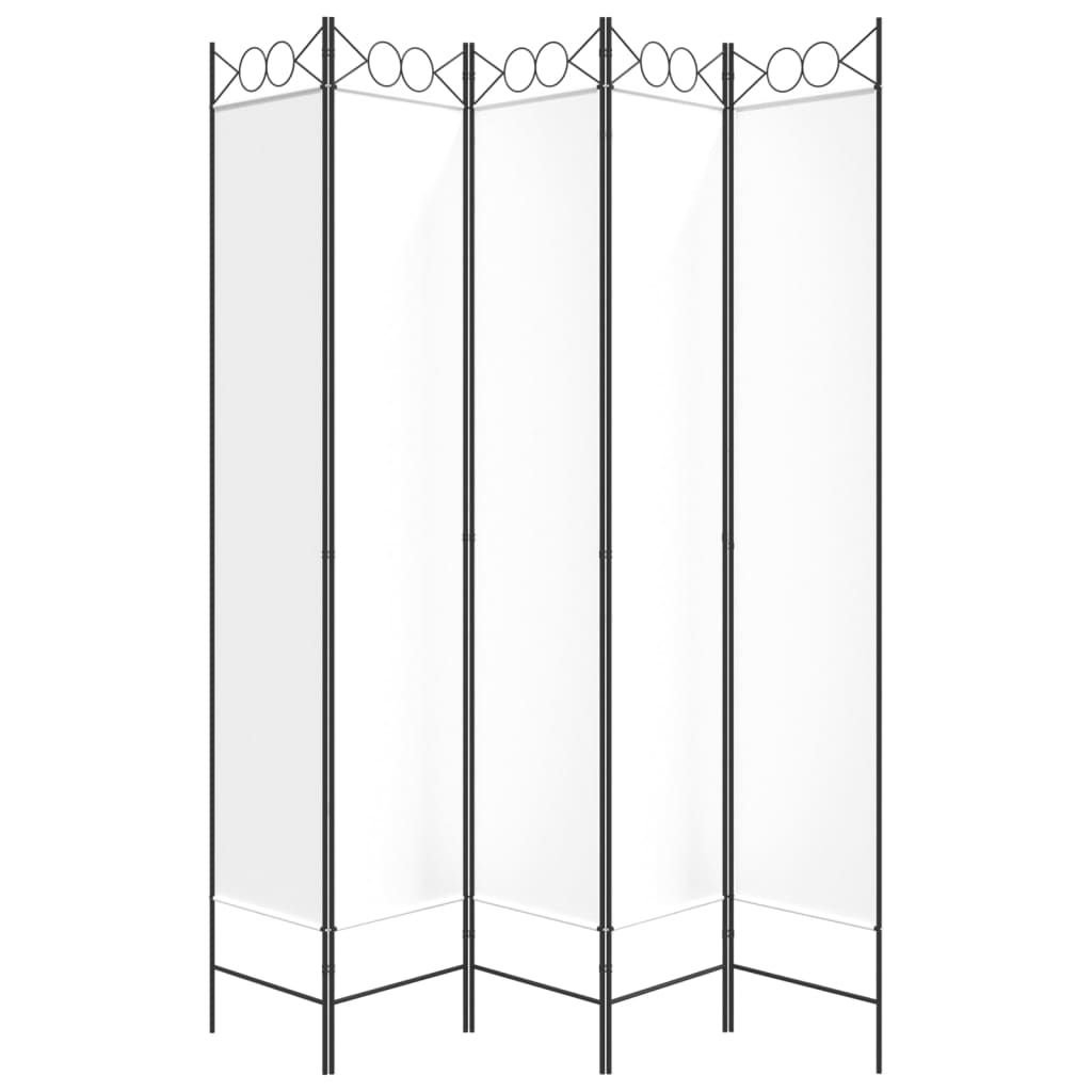 5-panels rumdeler 200x220 cm stof hvid
