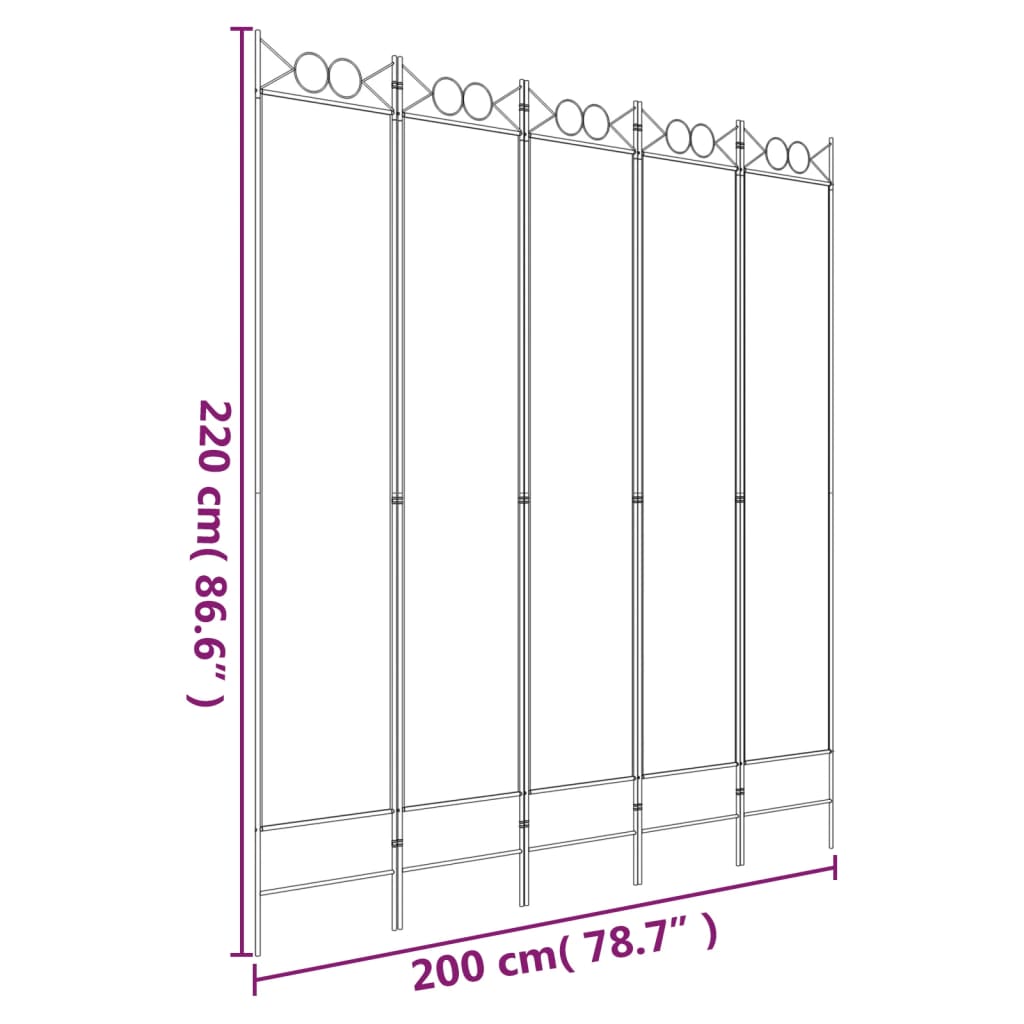 5-panels rumdeler 200x220 cm stof hvid
