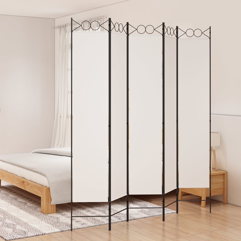 5-panels rumdeler 200x220 cm stof hvid