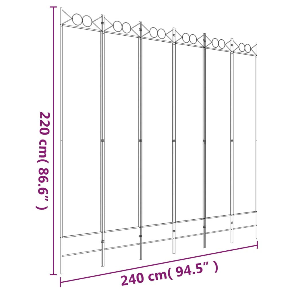 6-panels rumdeler 240x220 cm stof hvid