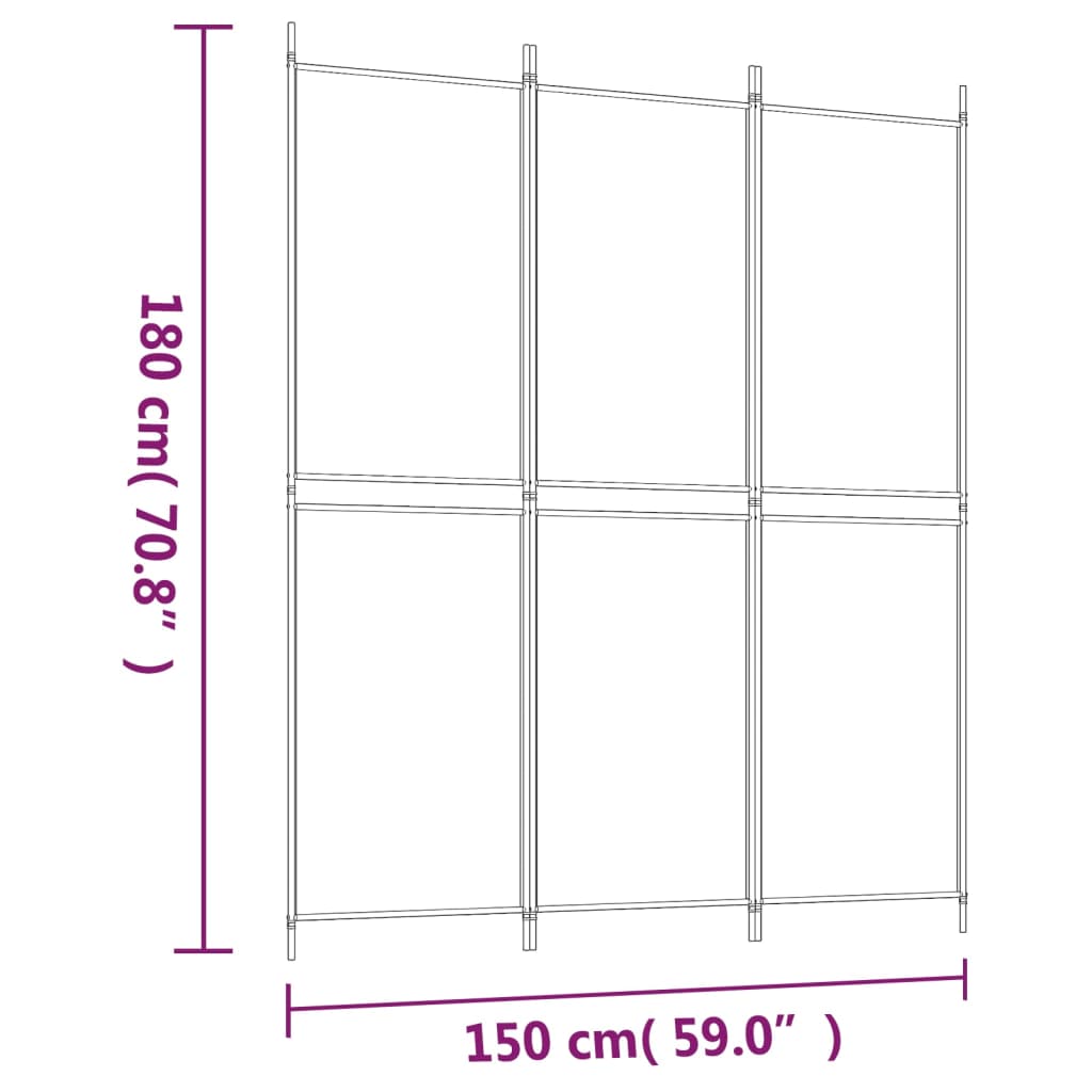 3-panels rumdeler 150x180 cm stof hvid