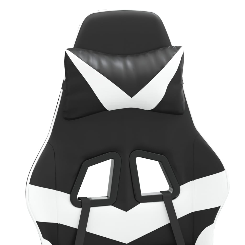 drejelig gamingstol med fodstøtte kunstlæder sort og hvid