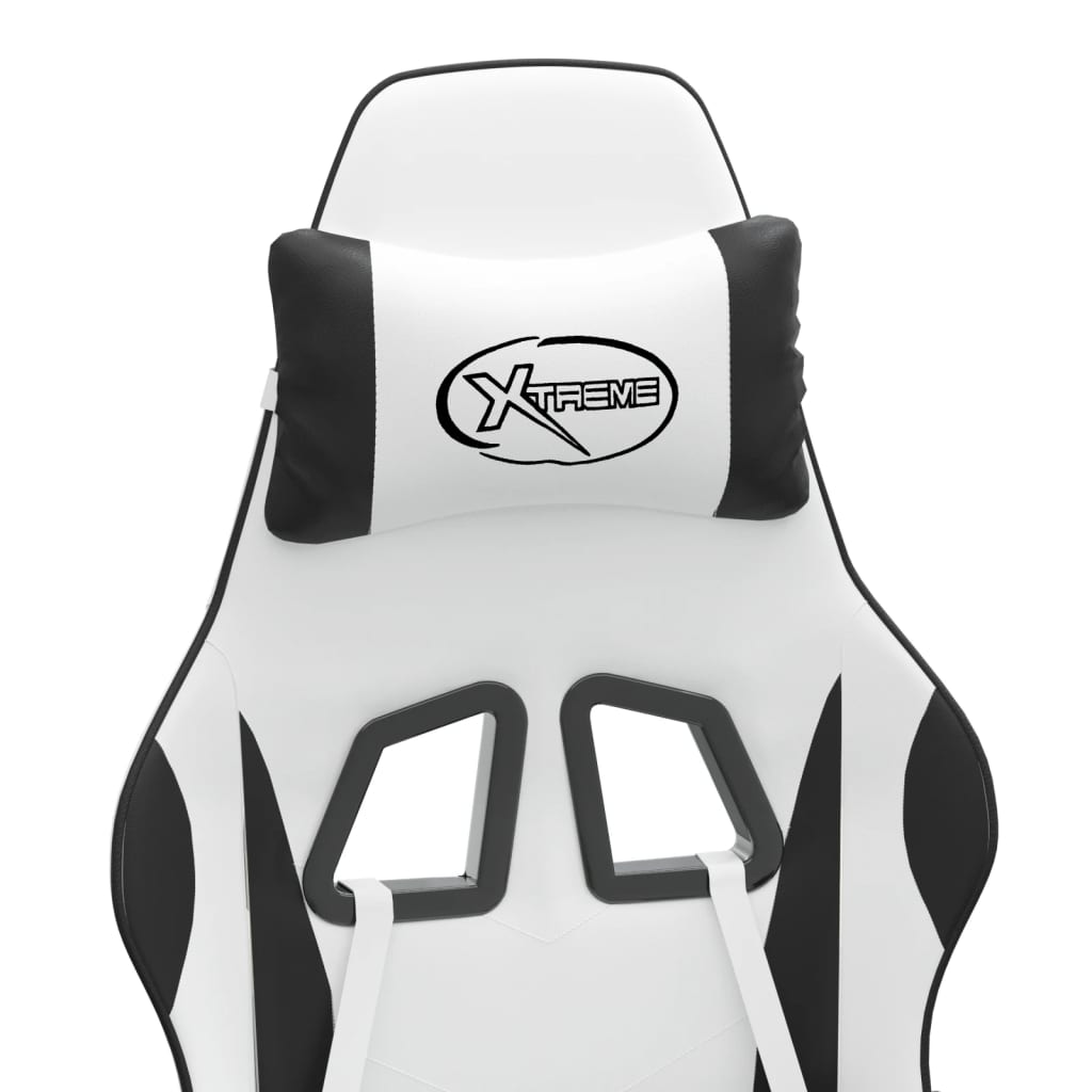 drejelig gamingstol med fodstøtte kunstlæder hvid sort