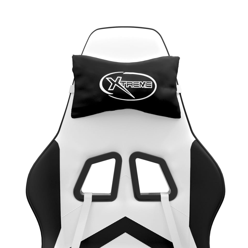 drejelig gamingstol med fodstøtte kunstlæder hvid sort