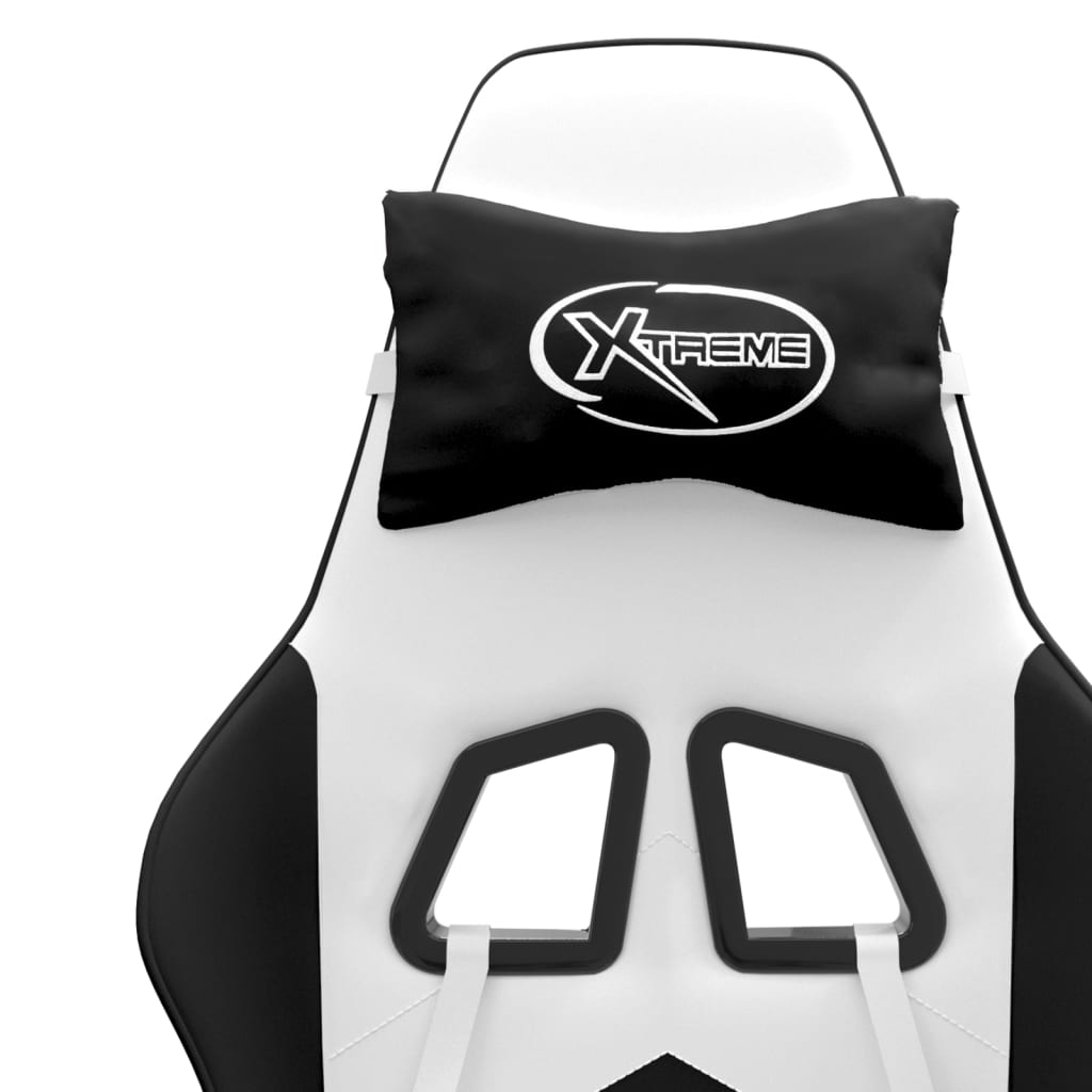 drejelig gamingstol med fodstøtte kunstlæder hvid sort