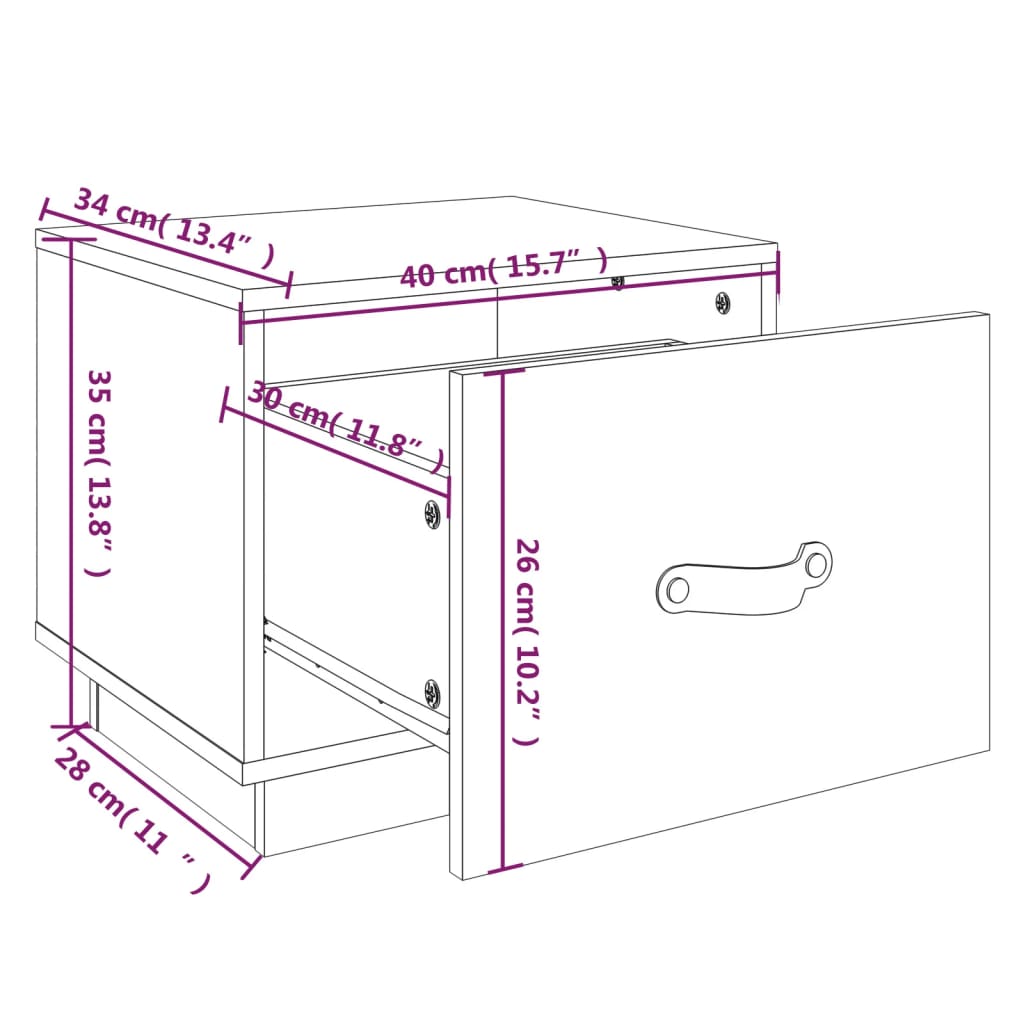 sengebord 40x34x35 cm massivt fyrretræ hvid