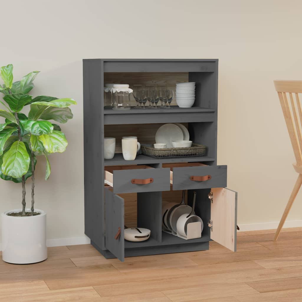 højskab 67x40x108,5 cm massivt fyrretræ grå