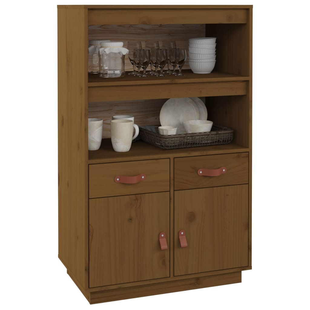 højskab 67x40x108,5 cm massivt fyrretræ gyldenbrun