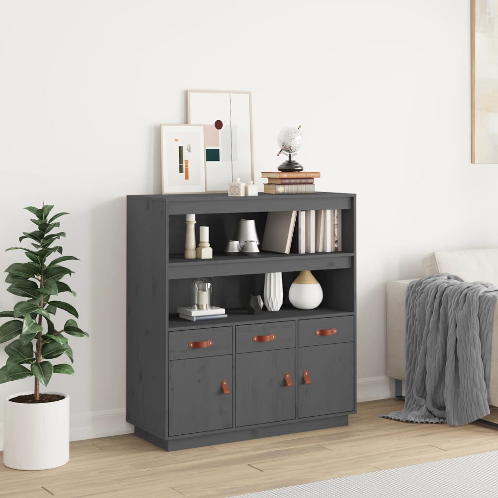 højskab 100x40x108,5 cm massivt fyrretræ grå