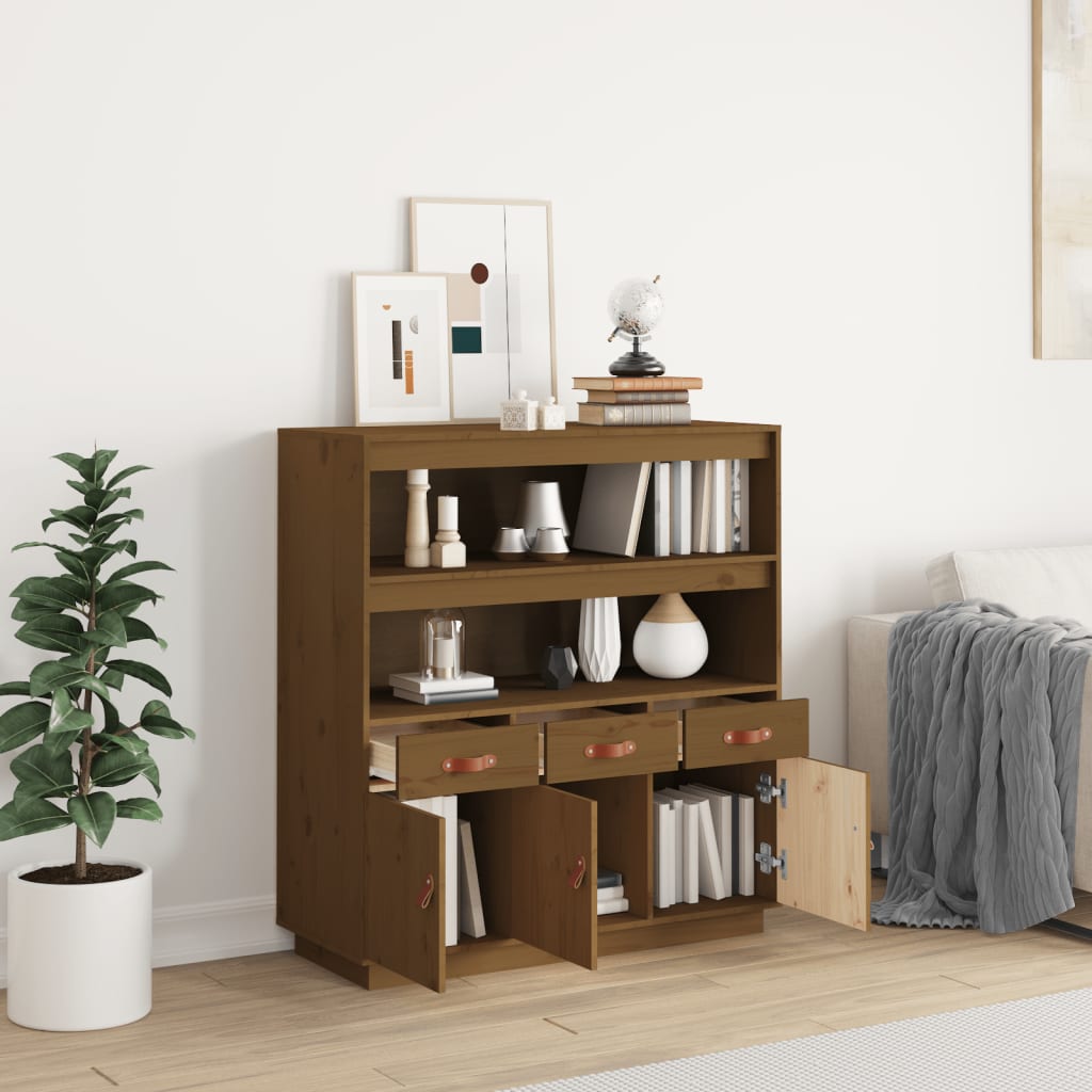 højskab 100x40x108,5 cm massivt fyrretræ gyldenbrun