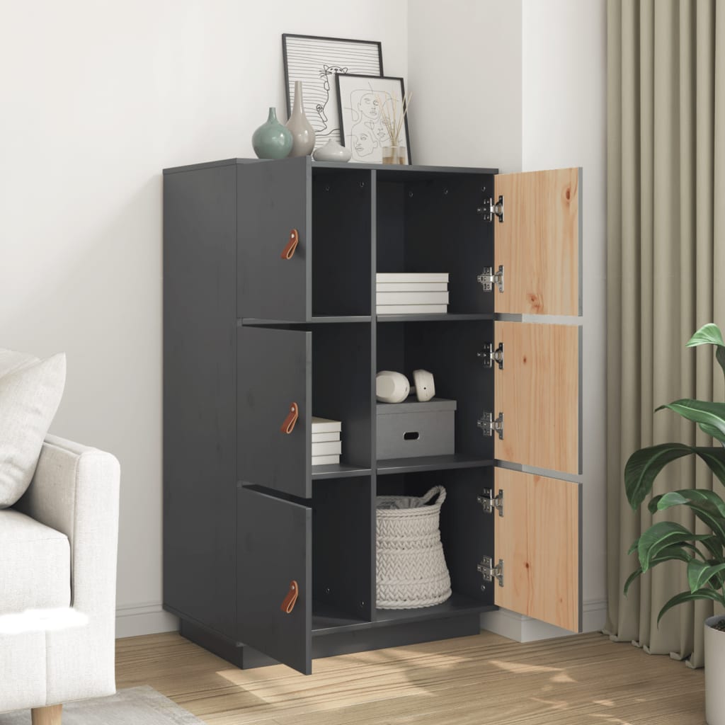 højskab 67x40x108,5 cm massivt fyrretræ grå