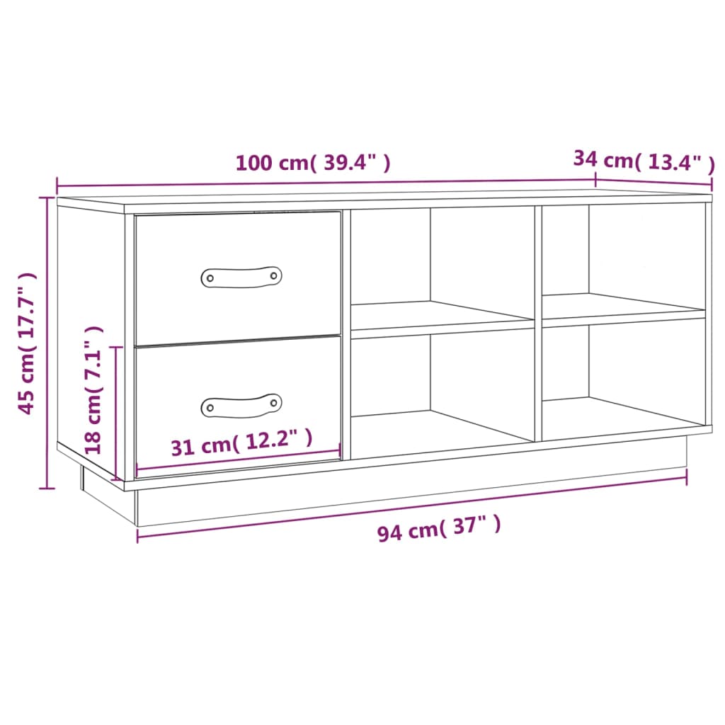 skobænk 100x34x45 cm massivt fyrretræ