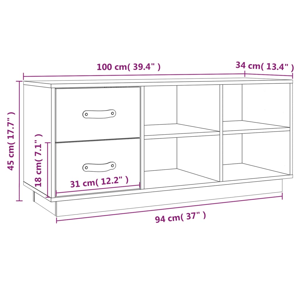 skobænk 100x34x45 cm massivt fyrretræ hvid