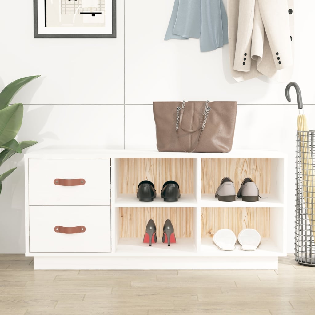 skobænk 100x34x45 cm massivt fyrretræ hvid